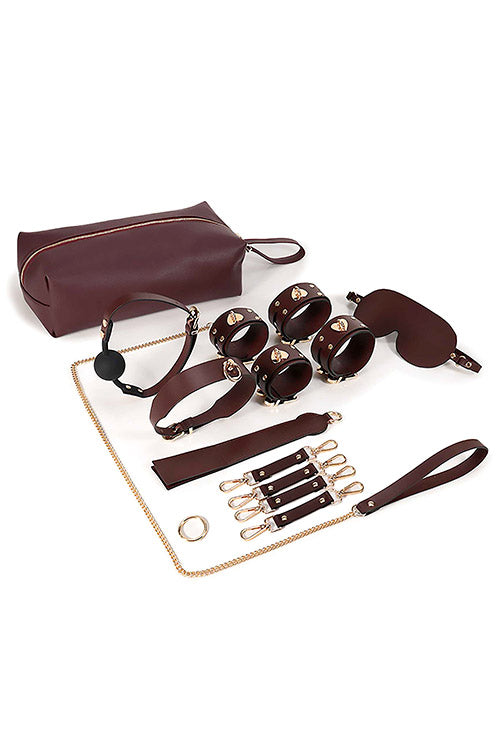 Adam and Eve Mahogany Desires 10pce Leather Bondage Set With Travel Case