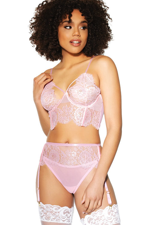 Coquette Pine For Me Longline Bra with Garter Belt & Panty