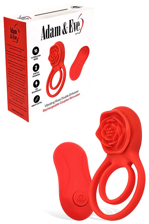Adam and Eve Double Ring Vibrating Rose 2.25 Couples Ring