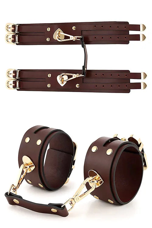 Adam and Eve Mahogany Desires 10pce Leather Bondage Set With Travel Case