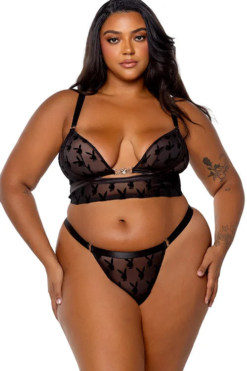 Playboy Lingerie Bunny Charm 2 Piece Bralette & Thong Set