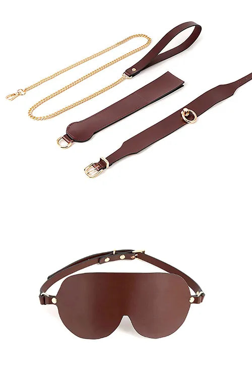 Adam and Eve Mahogany Desires 10pce Leather Bondage Set With Travel Case