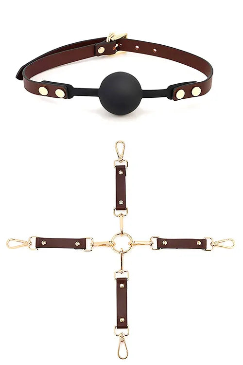 Adam and Eve Mahogany Desires 10pce Leather Bondage Set With Travel Case